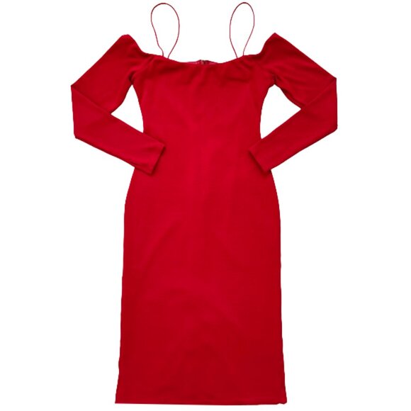 Alice + Olivia Dorinda Red Off Shoulder Fitted Midi Dress Revolve 0 - Picture 4 of 11